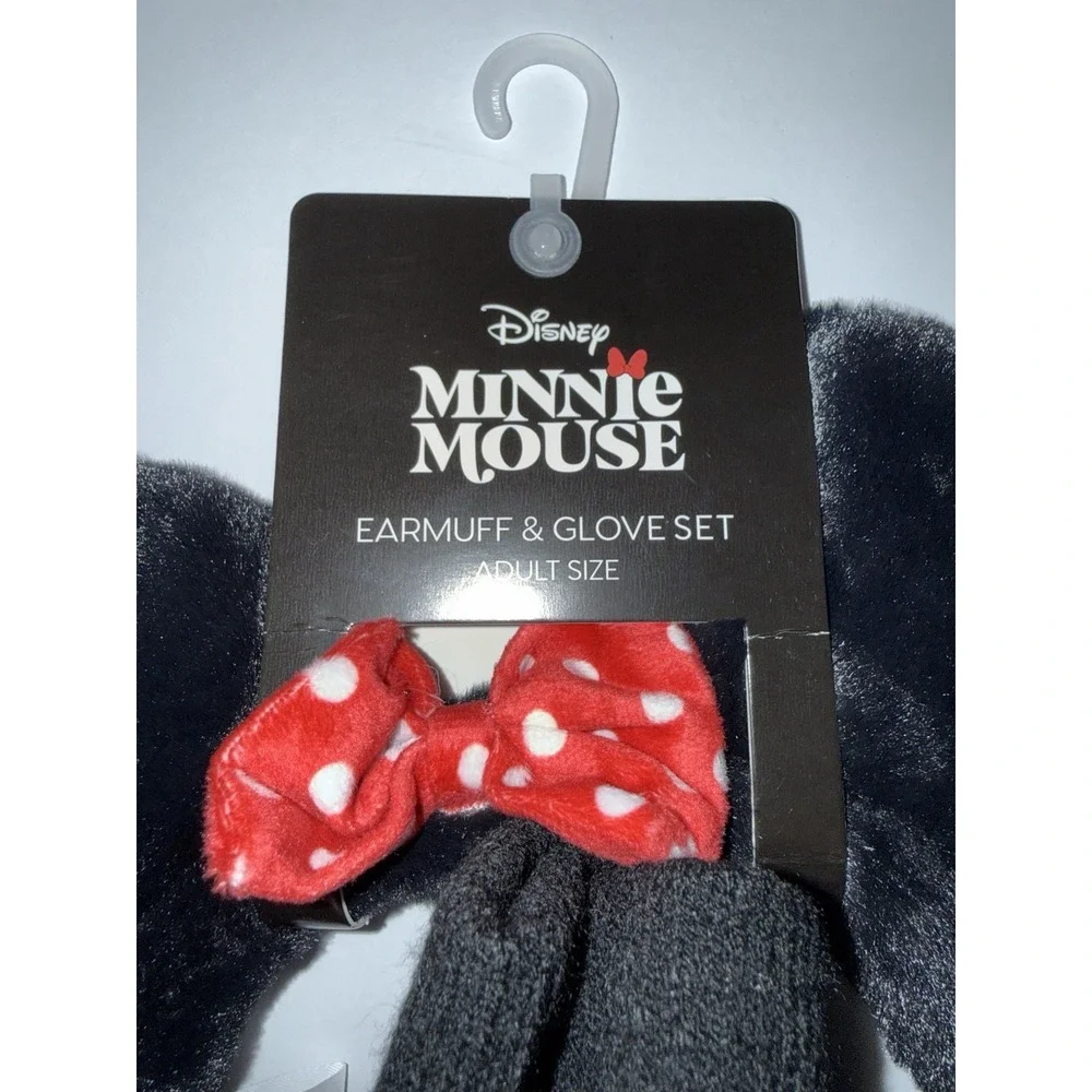 Disney Minnie Mouse Earmuffs & Gloves Set Adult Black Red Polka Dot Winter NWT